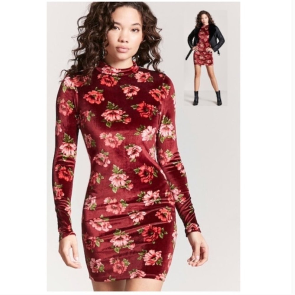 FOREVER 21 Floral Velvet Bodycon Dress SZ 3X - Picture 1 of 5